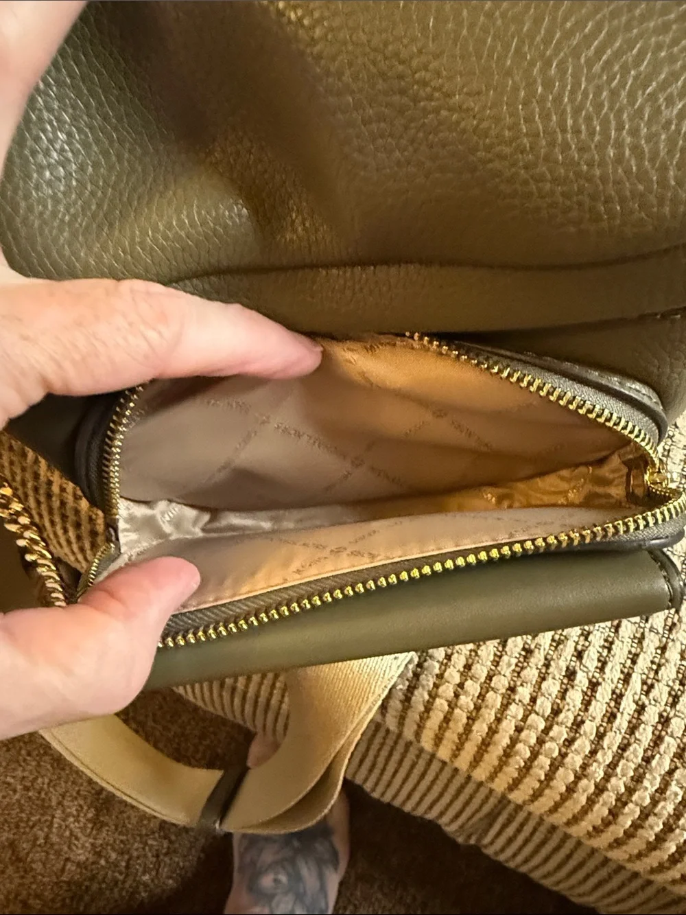 Michael Kors Olive Green Pebbled Leather Crossbody with Gold Hardware
